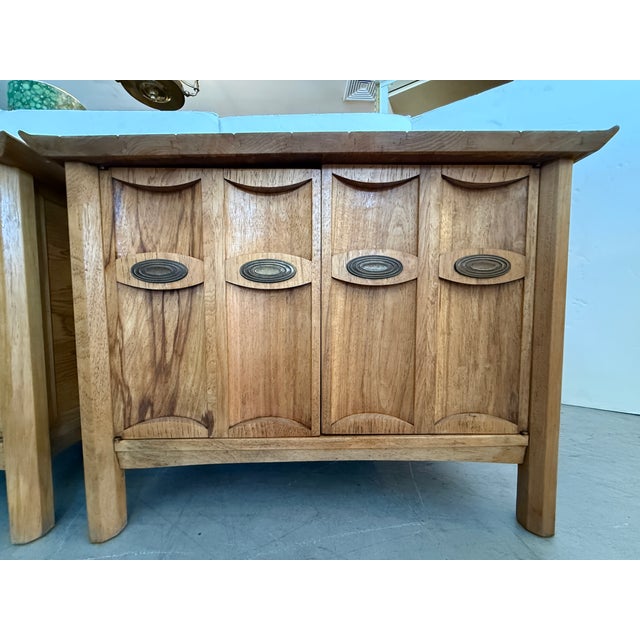 Pair of Midcentury Modern Sculpted Walnut Side Tables/Nightstands by Heritage For Sale - Image 10 of 12