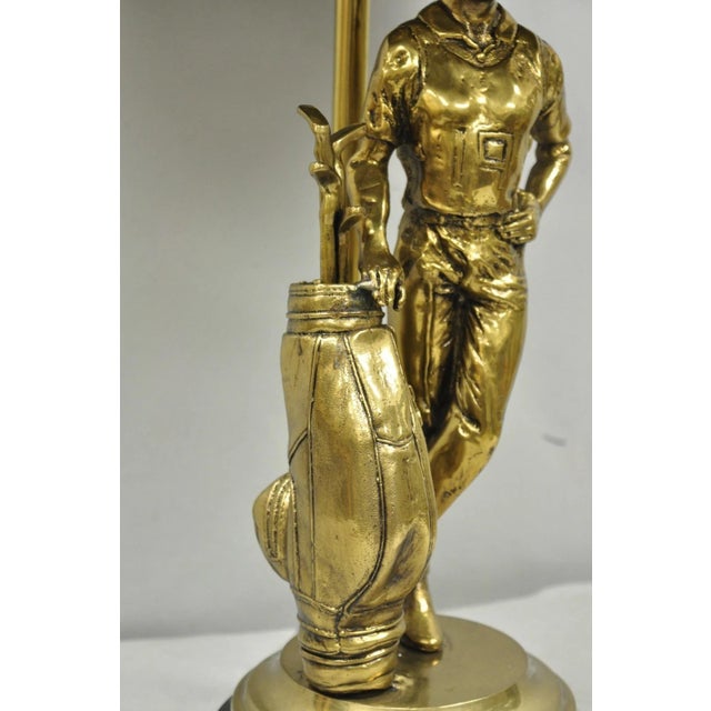 Vintage Maitland Smith Bronze Figure Golfer Sculpture Table Lamp W Leather Shade For Sale In Philadelphia - Image 6 of 18