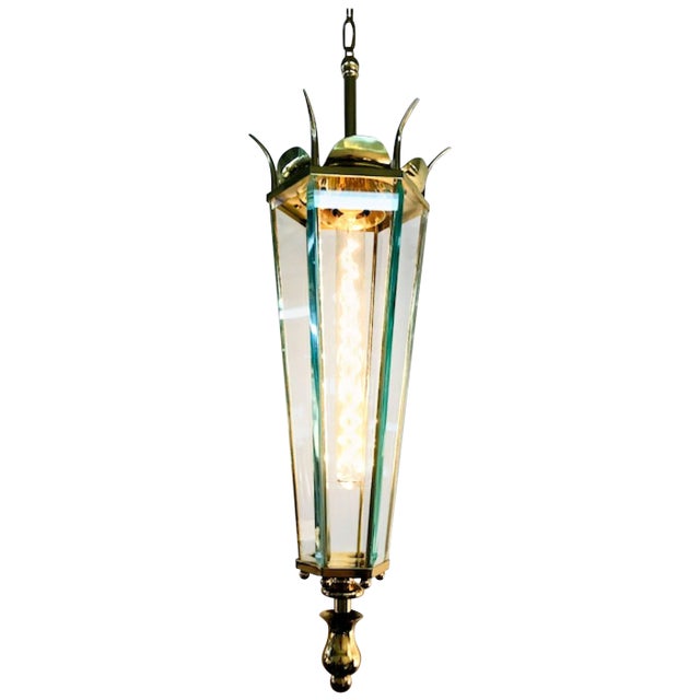 Italian 1940s Brass and Glass Lantern For Sale