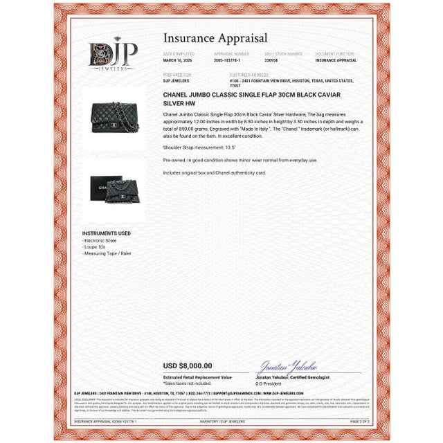 Chanel Jumbo Classic Single Flap 30cm Black Caviar Silver Hw For Sale - Image 12 of 12