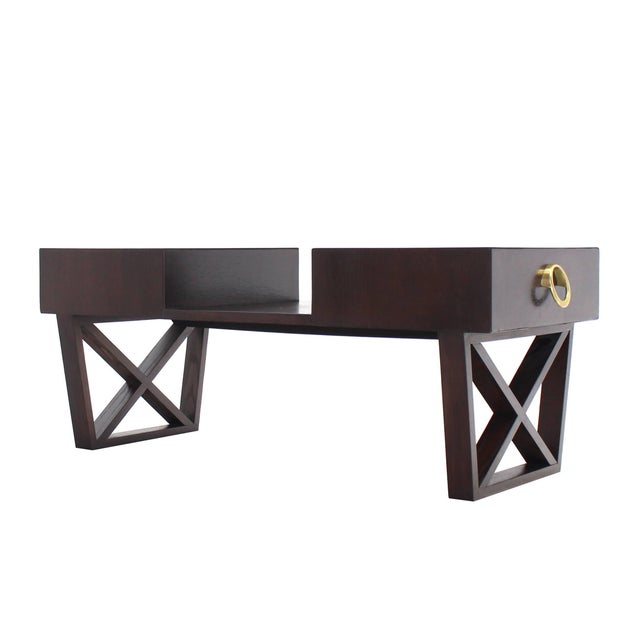 Chocolate Bi Level Coffee Table with Two Side Drawers Storage in Espresso Finish For Sale - Image 8 of 9