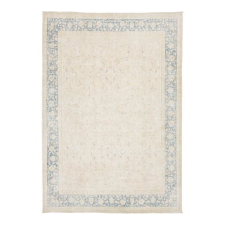 Antique Kerman Persian Wool Rug Neutral Blue and Ivory - Classic All-Over Floral For Sale