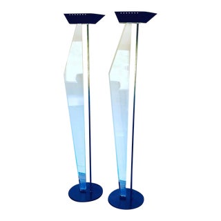 1980s Post Modern Frederick Raymond Black Metal Lucite Memphis Style Torchieres- a Set of Two For Sale
