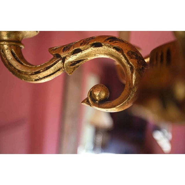 Six-Armed Wooden Gilded Chandelier For Sale - Image 6 of 11