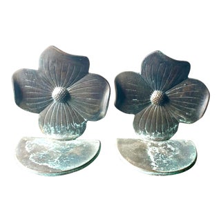Vintage Bronze Dogwood Flower Bookends - a Pair For Sale