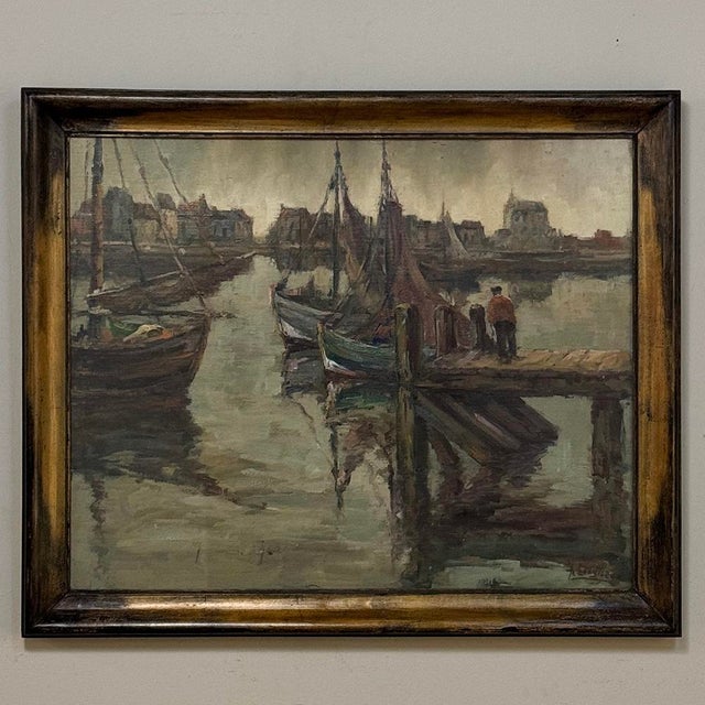 Antique Framed Oil Painting on Canvas by A. Sengier (1886-1964) 'Sailboats at the Quay' For Sale In Dallas - Image 6 of 16