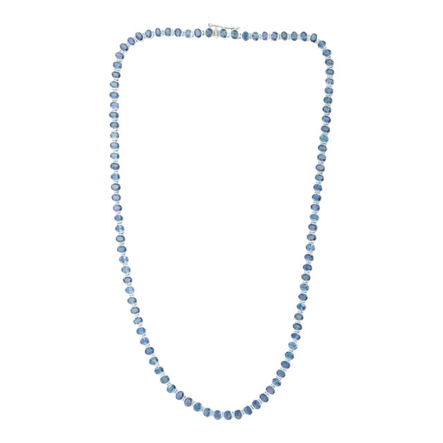 Certified 20.6 Ct Blue Sapphire Wedding Tennis Necklace in 18k White Gold For Sale