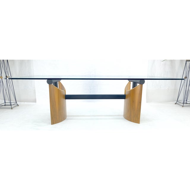 Transparent Large 48x90 Rectangle 3/4” Thick Glass Top Teak Base Modern Conference Table For Sale - Image 8 of 15