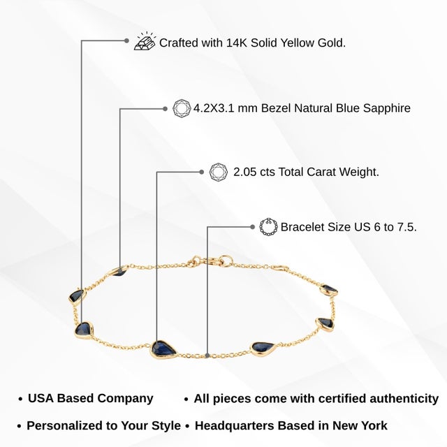 VRJewels 2.05ct Bezel Set Blue Sapphire Station Bracelet in 14k Yellow Gold For Sale - Image 14 of 18