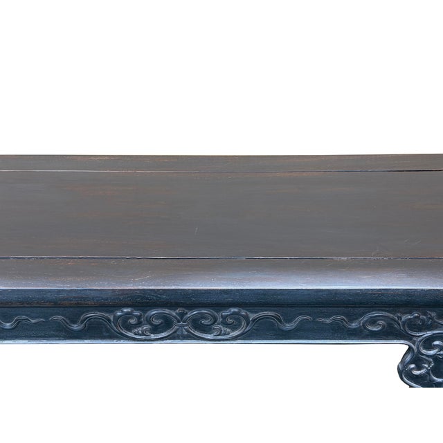 Vintage Rosewood Dark Brown Black Stain Dragon Relief Carving Altar Table For Sale - Image 12 of 12