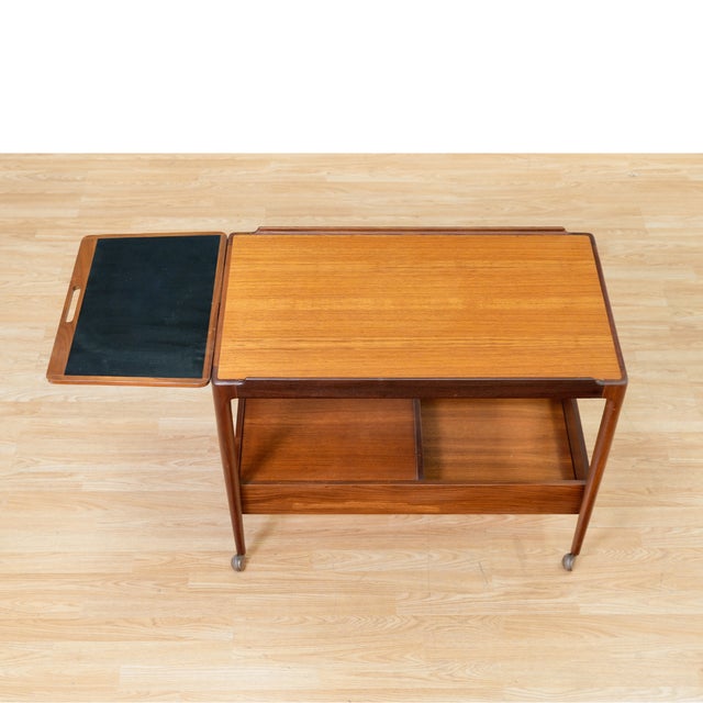 Brown Mid Century Folding Teak Bar Cart by Kofod Larsen For Sale - Image 8 of 10