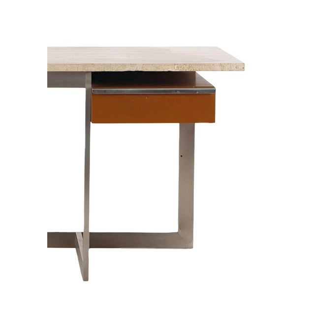 Large Executive Desk With Travertine Top and Steel Base. France, 1970's For Sale - Image 4 of 7