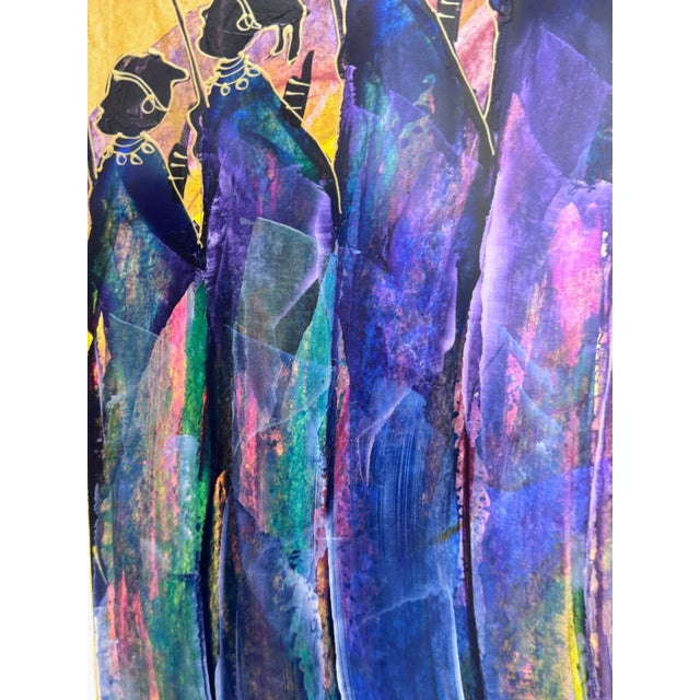Sky Blue David N'lala of Namibia Modernist Expressionism Acrylics on Paper, Framed For Sale - Image 8 of 12