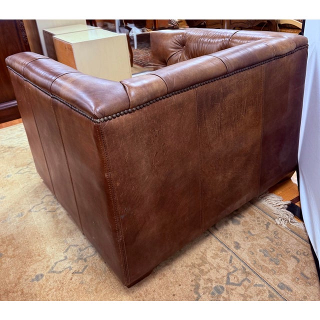 Metal Restoration Hardware Savoy Tufted Leather Club Chair For Sale - Image 7 of 7