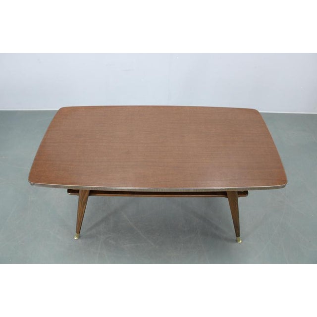 Mid-Century German Coffee Table with Rattan Shelf and Brass Legs, 1960s For Sale - Image 3 of 14