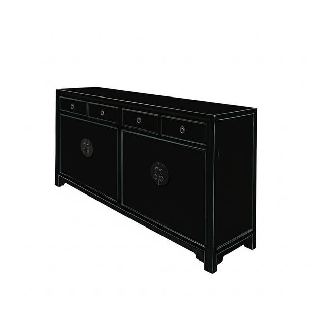 Oriental Black 4 Drawers Moon Face Sideboard Buffet Table Cabinet For Sale In San Francisco - Image 6 of 7