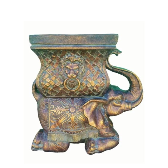 Sculpture Materials Vintage Large Antique Gold Sitting Elephant Large Planter Pot For Sale - Image 7 of 7