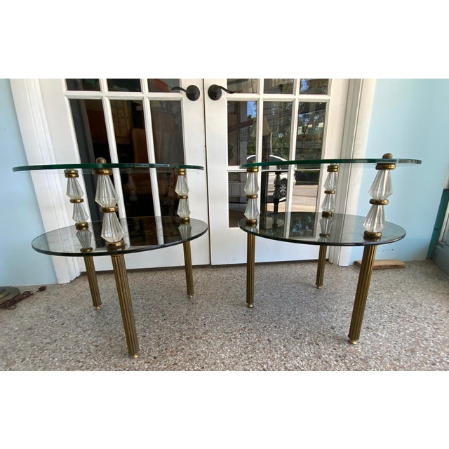 Hollywood Regency Hollywood Regency Glass and Brass Side Tables - a Pair For Sale - Image 3 of 8