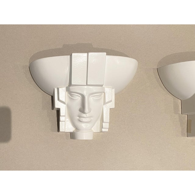 Art Deco Egyptian Pharaoh Face Sconce by Saint Clément Ceramic, France, 1960s, Set of 2 For Sale - Image 11 of 15
