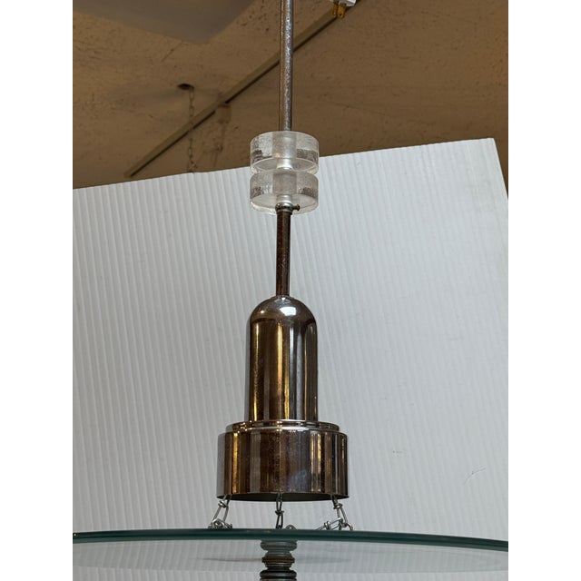 Mid 20th Century Art Deco Saturn Etched-Glass + Chrome Chandelier For Sale - Image 10 of 12