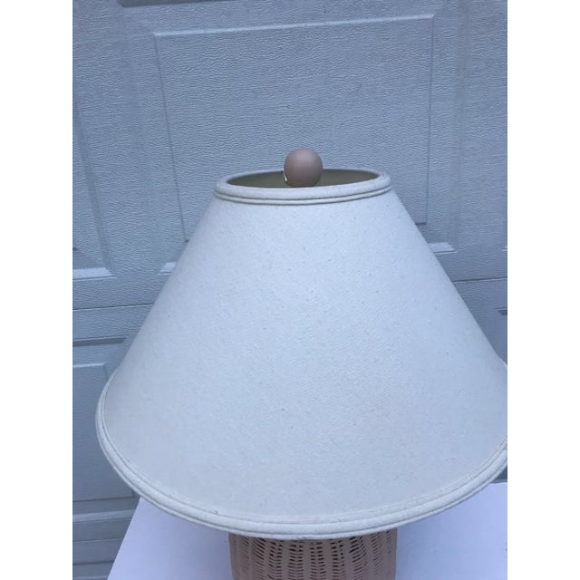 Late 20th Century Pink Wicker Lamp With Matching Finial and Shade For Sale - Image 4 of 12