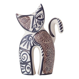 Spanish Picasso-Style Cubist Cat Figurine in Ceramic by Otero Regal, 1970s For Sale