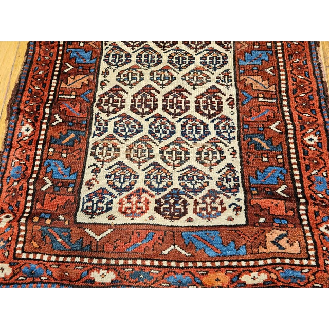 19th Century Persian Bidjar Runner, Hand-Knotted Wool, All-Over Paisley Pattern, Ivory & Rust Red, 3x13 For Sale - Image 13 of 14