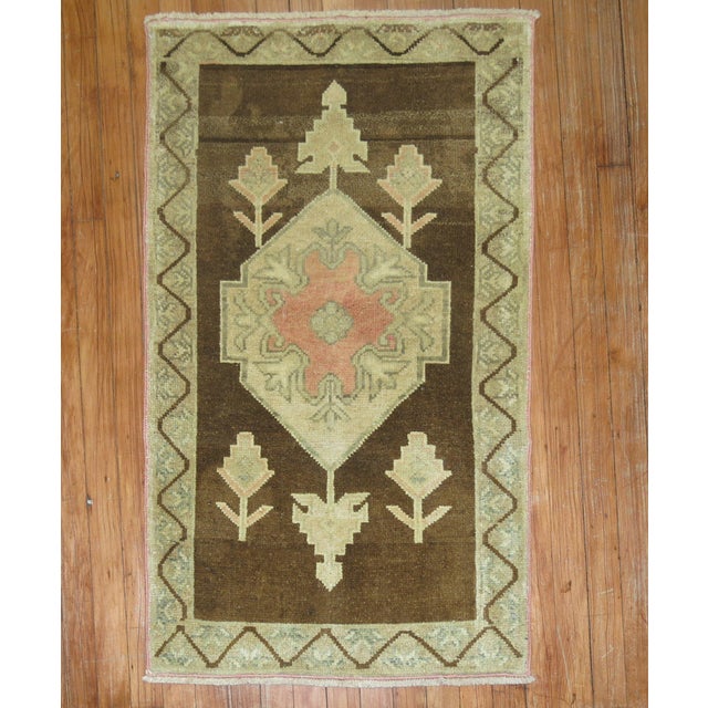 American Brown Vintage Turkish Rug For Sale - Image 3 of 6