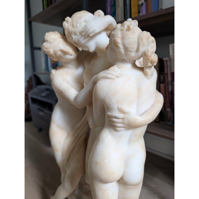 Neoclassical 19th Century Italian Carved Alabaster Sculpture of the Three Graces After Canova - 23" For Sale - Image 3 of 13