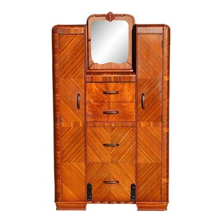 1930s Art Deco Waterfall Wardrobe, Desk, and Dresser Combination For Sale