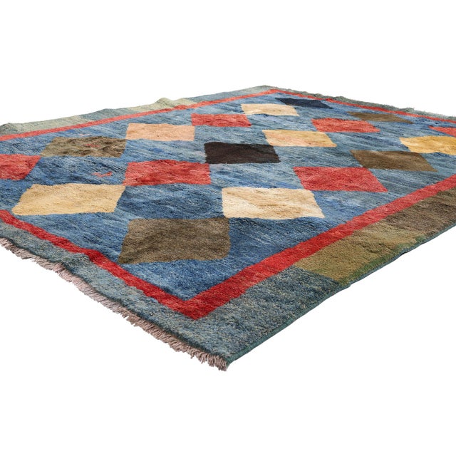 61482 Vintage Persian Gabbeh Rug, 06'05 x 08'08. The Nomad’s Diamonds: A Vintage Persian Gabbeh Masterpiece of Modernist...