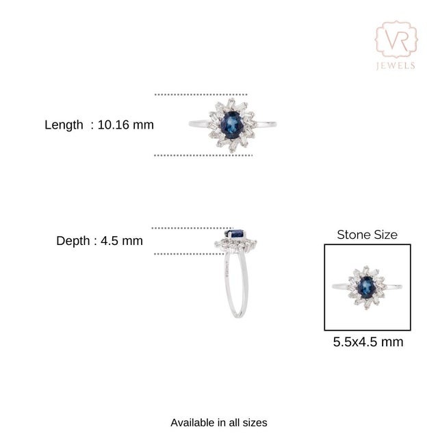Art Deco Style Blue Sapphire & Baguette Diamond Halo Cluster Ring 14k Gold Size 5.5 For Sale - Image 12 of 17