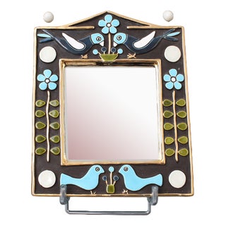 Vintage Ceramic Wall Mirror by Mithé Espelt, 1970s For Sale