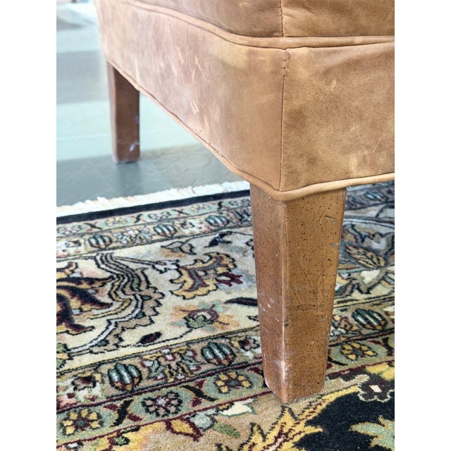 Brown Mitchell Gold + Bob Williams Tufted Brown Leather Bench Settee For Sale - Image 8 of 9