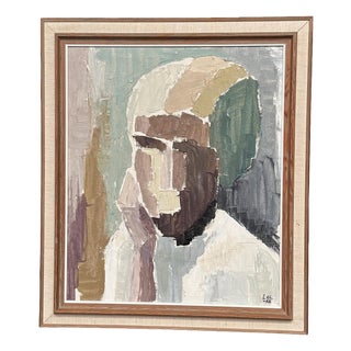 Liisa Chaudhuri, Cubist Portrait, 1960s, Oil Painting on Canvas, Framed For Sale