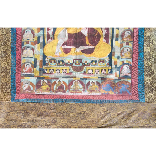 Burgundy Late 19th Century Thangka with the Portrait of a Tibetan Monk For Sale - Image 8 of 11