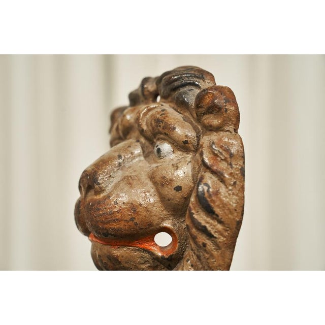 Antique Lions Head in Polychrome and Cast Iron on Stand, 1890s For Sale - Image 9 of 11