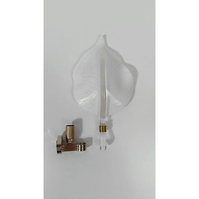 Mid 20th Century Modern White Striped Murano Glass Leaf Sconce, Italy, 1960s For Sale - Image 12 of 18