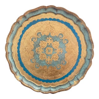 Mid 20th Century Vintage Italian Florentine Wood Tray For Sale