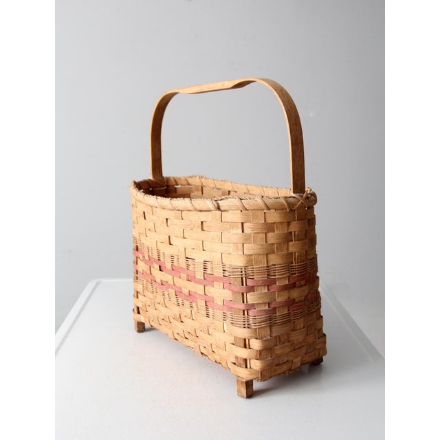 Brown Vintage Footed American Splint Basket For Sale - Image 8 of 8
