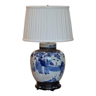 Mid 20th Century Blue and White Chinese Ginger Jar Lamp For Sale