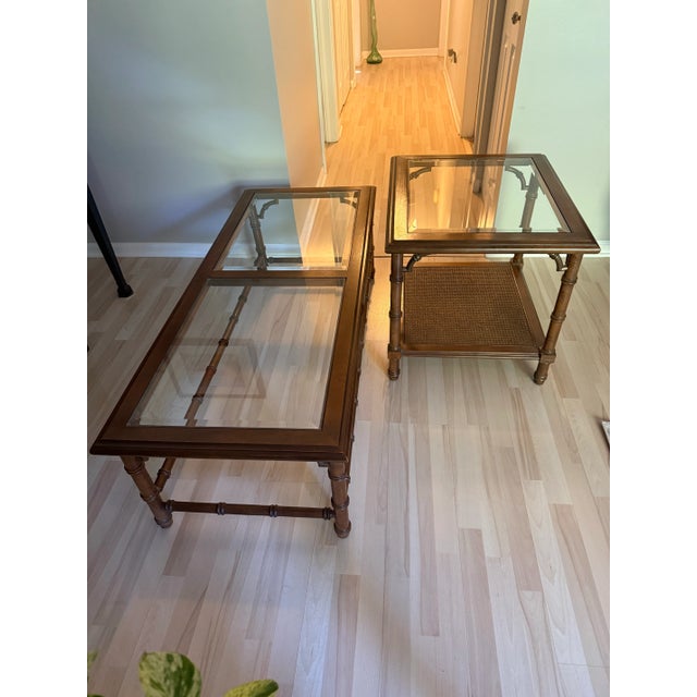 Lane 1970 Vintage Walnut Chippendale Coffee and Side Table For Sale - Image 11 of 12