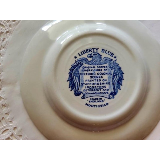 Vintage Bread Plate Liberty Blue Staffordshire Ironstone Monticello England, Blue and White Americana Porcelain, Measures...