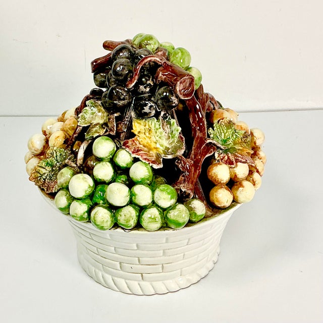 Ceramic 1950s Vintage Majolica Italian Hollywood Regency Grape Clusters Topiary. For Sale - Image 7 of 18
