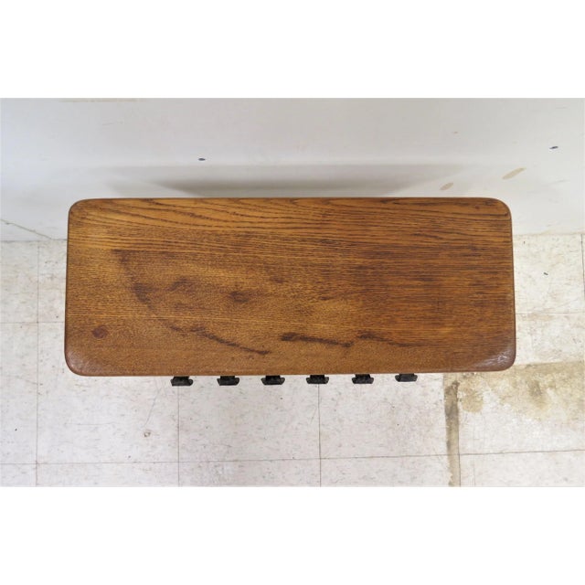 Vintage English Oak Wood and Iron Magazine Rack For Sale - Image 4 of 7