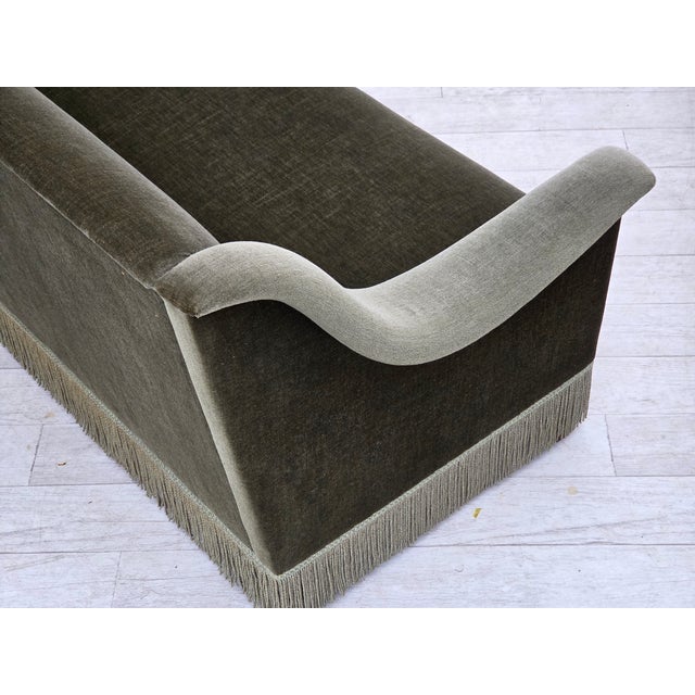 Vintage Danish Three-Seater Sofa in Green Furniture Velour and Beech Wood, 1970s For Sale - Image 15 of 18