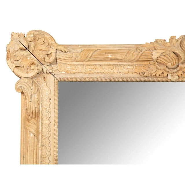 A Very Large 19th century Louis XV Style Carved Stripped Pine Mirror. Intricate detailed floral and foliage carving....