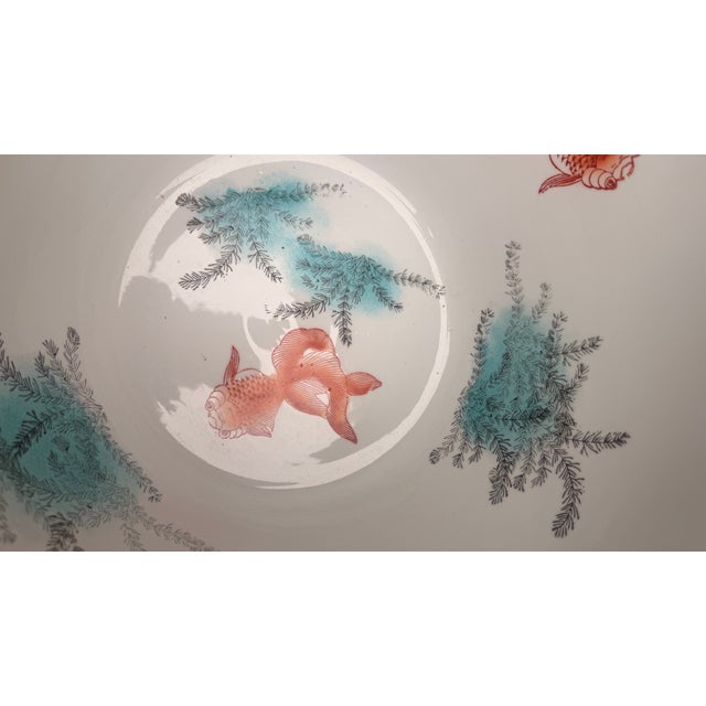 Vintage Chinese Famille Rose Porcelain Fishbowl Planter With Hand-Painted Goldfish Interior For Sale - Image 9 of 12