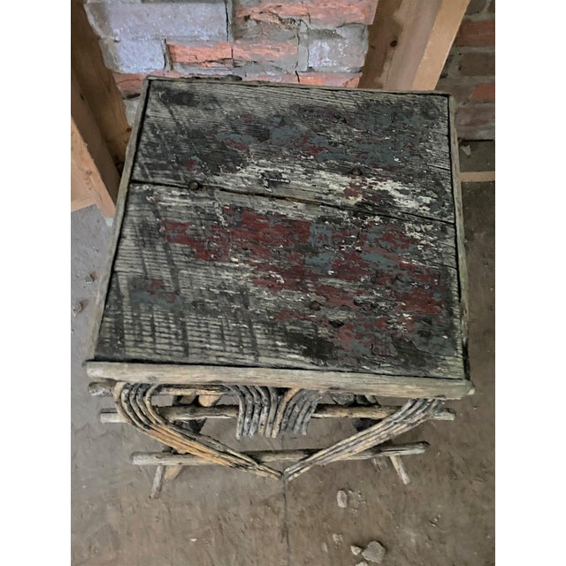 Early 20th Century Rustic Adirondack Twig Branch Stand Cabin Side Table Heart Bent Wood Motif For Sale - Image 10 of 12