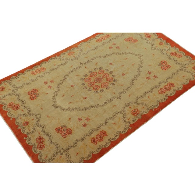 Rug & Kilim Vintage Turkish Rug in Golden-Beige With Large Floral Medallion - Rug & Kilim For Sale - Image 4 of 8